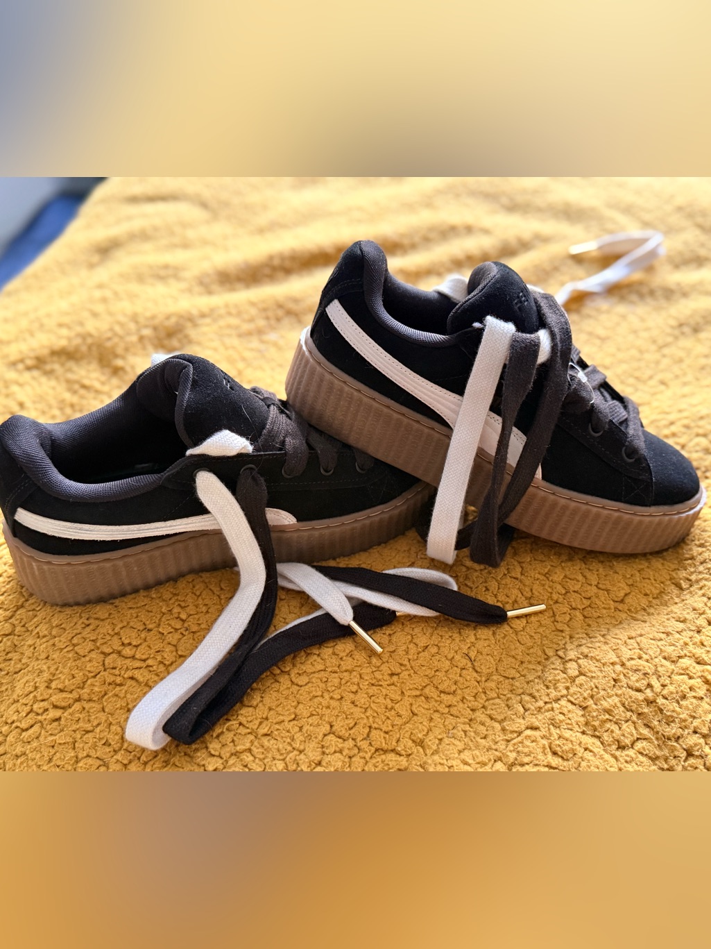 Fenty Beauty Women Black Sneakers With White Stripe And Gum Sole Size 38.5